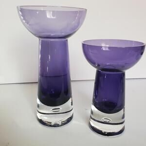 Vtg Krosno Poland Set of 2 Hand Blown Amethyst Candle Holder Suspended Bubble